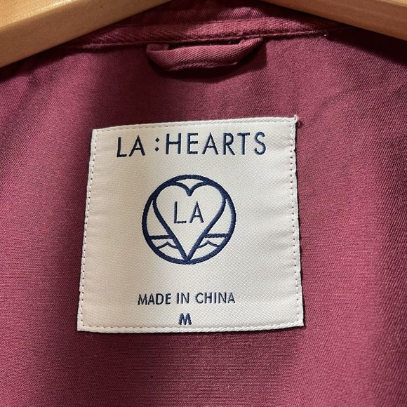 LA Hearts Womens M High Neck Embroidered Utility Jacket Boho Southwest Burgundy - Picture 8 of 12